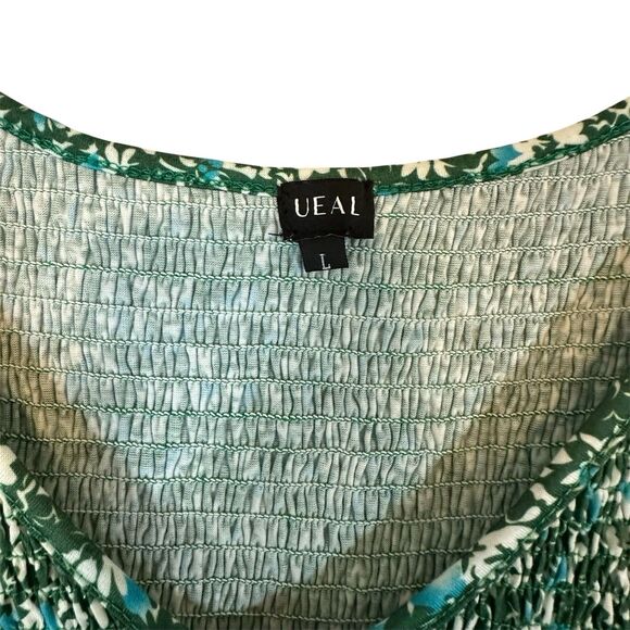 Ueal Women floral Smocked Midi Dress L Boho Paesant Fairy Festival Cottagecore - Picture 10 of 12